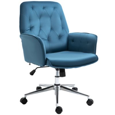 Vinsetto Modern Mid-Back Tufted Velvet Fabric Home Office Desk Chair with Adjustable Height, Swivel Adjustable Task Chair with Padded Armrests, Blue