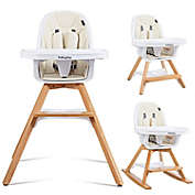 Slickblue 3-in-1 Convertible Wooden Baby High Chair-Beige