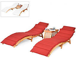 Costway 3 Pieces Wooden Folding Patio Lounge Chair Table Set