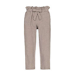 Hope & Henry Girls' Knit Fleece Paperbag Slim Fit Pant, Brown, 4