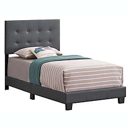 Passion Furniture Wooden Caldwell Dark Grey Twin Panel Bed with Slat Support