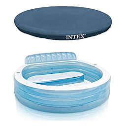 Intex Swim Center Inflatable Family Lounge Pool w/ Built In Bench & 8 Foot Cover