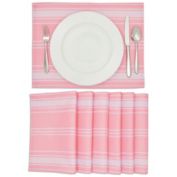 Farmlyn Creek Set of 6 Pink Striped Burlap Placemats for Dining Tables, Washable for Everyday Use (13 x 17 In)