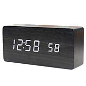 Infinity Merch Smart APP LED Wooden Digital Alarm Clock Voice Control in Black