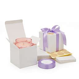 Stockroom Plus White Paper Gift Boxes with Lids, Bulk Set with Ribbon and Stickers (4x4x4 In, 25 Pack)