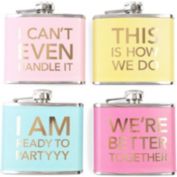 Juvale Stainless Steel Flasks in 4 Designs, Yellow, Blue, Pink, Rose Red (5 Oz, 4 Pack)