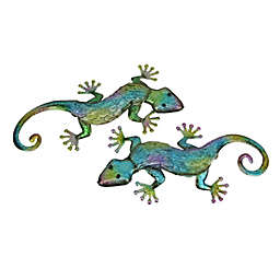Gerson Set of 2 Multicolor Metal Gecko Lizard Wall Sculptures 19.25 Inches Long