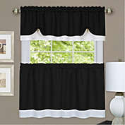 Kate Aurora Shabby Country Farmhouse Flax Styled Sheer Cafe 3 Piece Kitchen Curtain Tier & Valance Set - 36 in. Long - Black