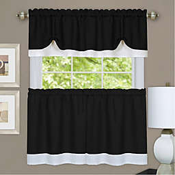 Kate Aurora Shabby Country Farmhouse Flax Styled Sheer Cafe 3 Piece Kitchen Curtain Tier & Valance Set - 36 in. Long - Black
