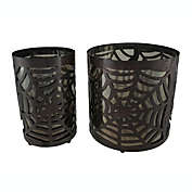 Zeckos Set of 2 Metal & Glass Spiderweb Candle Holders