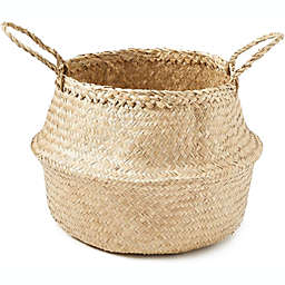Americanflat Walnut Hand-Woven Palm and Seagrass Belly Baskets (10