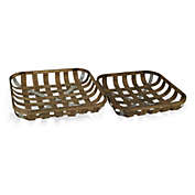 Cheungs Decorative S/2 Square Woven Tobacco Basket With Metal Accent