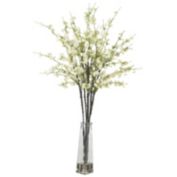 Nearly Natural Cherry Blossoms with Vase Silk Flower Arrangement, White