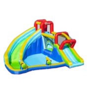 Outsunny 5-in-1 Kids Inflatable Bounce House Jumping Castle Includes Trampoline Slide Water Pool Water Gun Climbing Wall with Carry Bag, and Repair Patches