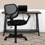Flash Furniture Low Back Black Mesh Swivel Task Office Chair with Curved Square Back and Arms