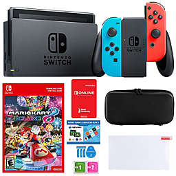 Nintendo Switch Neon Mario Kart 8 Bundle with Carry Case, Tempered Glass Screen Protector and Mega Voucher
