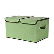 Unique Bargains Fabric Storage Bins, Larger Storage Cubes Linen Fabric Foldable Storage Cube Bin Organizer Basket with Lid, Handles, Removable Divider for Home Office Closet Laundry Room, Green 17.7" x 12" x 9.8"