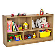 Costway-CA Kids 2-Shelf Bookcase 5-Cube Wood Toy Storage Cabinet Organizer-Natural
