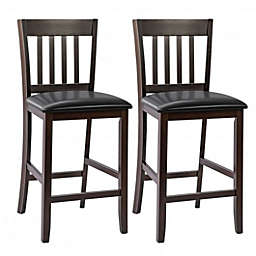 Costway-CA 25 Inches Set of 2 Bar Stools with Rubber Wood Legs