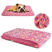 Kitcheniva Large Dog Cat Bed Soft Warm Sleep Mat Paw Print, Pink