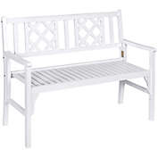 Outsunny Foldable Garden Bench, 2-Seater Patio Wooden Bench, Loveseat Chair with Backrest and Armrest for Patio, Porch or Balcony, White