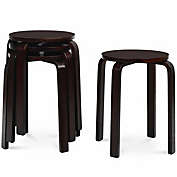 Gymax Set of 4 18" Stacking Stool Round Dining Chair Backless Wood Home Decor Brown