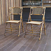 Emma + Oliver 2 Pack Commercial Event Party Rental Bamboo Folding Chair