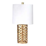 Kingston Living 24" Gold Open Weave Diamond Cut Table Lamp with White Drum Shade