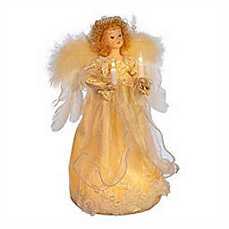 Kurt Adler UL 10-Light Angel Christmas Treetop Figurine with Fabric Hair, 12 Inch, Ivory