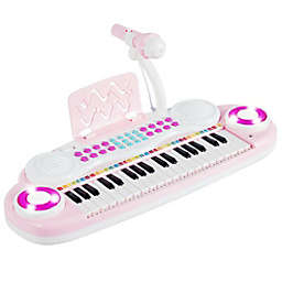 Costway-CA Multifunctional 37 Electric Keyboard Piano with Microphone-Pink