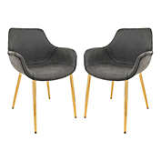 LeisureMod Markley Modern Leather Dining Arm Chair With Gold Metal Legs Set of 4