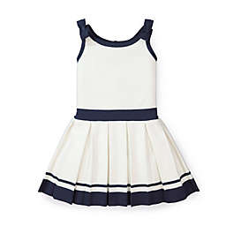 Hope & Henry Girls' Tennis Sweater Dress with Bows (White with Navy, 4)