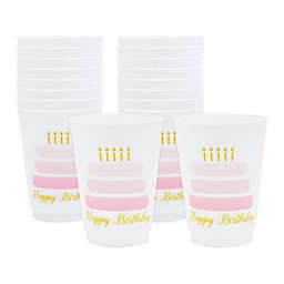 Sparkle and Bash Happy Birthday Cake Cups for Women, Plastic Tumblers (16 oz, 16 Pack)