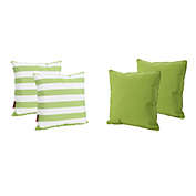 Contemporary Home Living Set of 4 Green and White Striped Outdoor Patio Pillows 18"