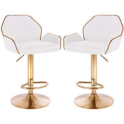 Set of 2 Modern Home Luxe Tesla Contemporary Adjustable Barstool/Bar Chair with 360? Rotation - Modern Comfortable Adjusting Height Counter/Bar Stool (Gold Base, White/Gold Piping)