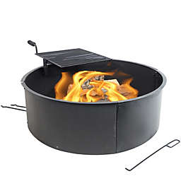 Sunnydaze Steel Campfire Ring with Rotating Cooking Grate - 34-Inch