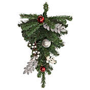 Northlight 20" Pre-lit Decorated Green Pine Artificial Teardrop Christmas Swag, Cool White LED Lights