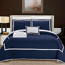 Chic Home Antoine Geometrical Design Elegant 8 Pieces Quilted Bed In A Bag Sheet Set Decorative Pillows & Shams - King 104x92, Navy