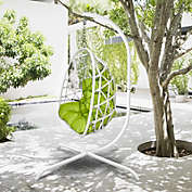 Swing Egg Chair Wicker Rattan Patio Basket Hanging Chair with C Type bracket ,- White