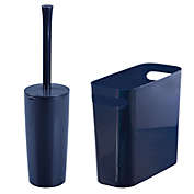 mDesign Toilet Bowl Brush and Rectangular Wastebasket - Set of 2