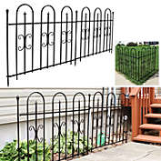 Sunnydaze Outdoor Lawn and Garden Metal Finial Topped Decorative Border Fence Panel Set - 8&#39; - Black - 2pk