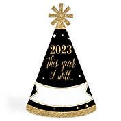 Big Dot of Happiness New Year&#39;s Eve - Gold - 2023 Cone New Years Eve Resolution Party Hats for Adults - Set of 8 (Standard Size)