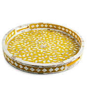 GAURI KOHLI Jodhpur Mother of Pearl Decorative Tray - Mustard, 18"