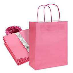 Sparkle and Bash 50 Pack Medium Gift Bags with Handles for Wedding, Birthday Party Favor (Hot Pink, 8 x 10 x 4 In)