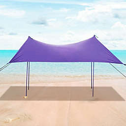 Costway 7 x 7 Feet Family Beach Tent Canopy Sunshade with 4 Poles-Purple