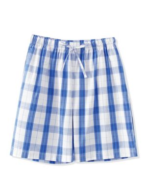 Lars Amadeus Men's Summer Plaid Check Pajamas Shorts Sleepwear Elastic Waist Lounge Side Pockets Lightweight Pajama Bottoms 36 White Blue