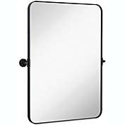 Hamilton Hills 22" x 30" Metal Black Brushed Stainless Steel Rectangular Mirror   Surrounded Round Pivot Mirror   Silver Backed Adjustable Moving & Tilting Wall Mirror Adjustable