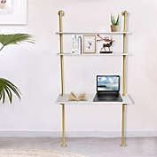 Stock Preferred 3-Tier Wall-Mount Laptop Study Desk in 80.7&#39;&#39; Gold & White