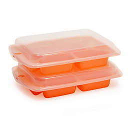 Okuna Outpost Divided Serving Platter Trays with Lids (Orange, Plastic, 2 Pack)