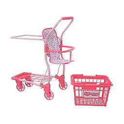 KOOKAMUNGA KIDS Toy Shopping Cart with Removable Hand Basket Realistic 2 in 1 Kids Grocery Trolley with Front Doll Seat Carrier   Pattern